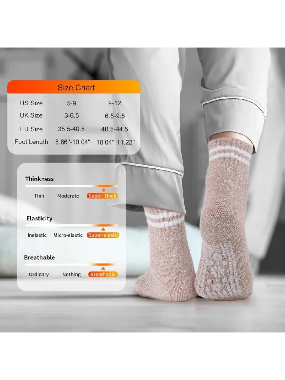 Cozy Non-Slip Thermal Slipper Socks for Women - 4 Pairs Soft Hospital Wear